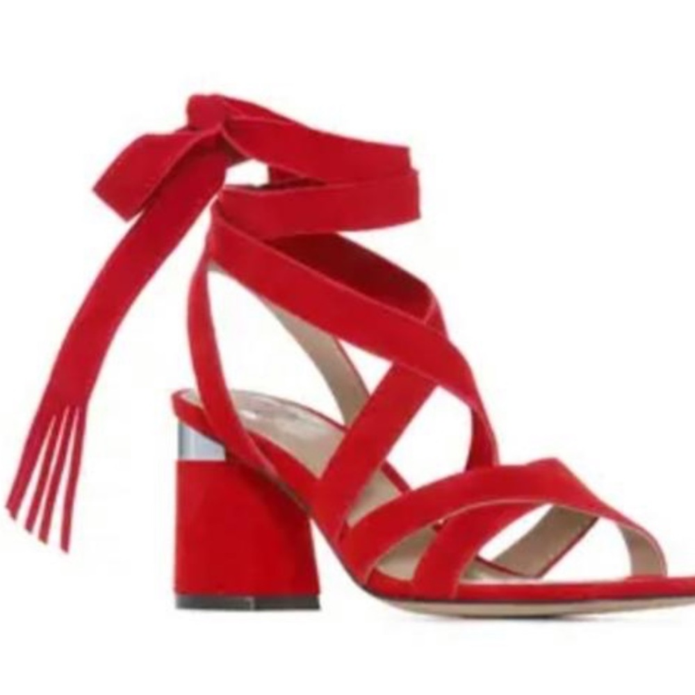 PAIGE Jodie Suede Wraparound Block Heels FLAWED